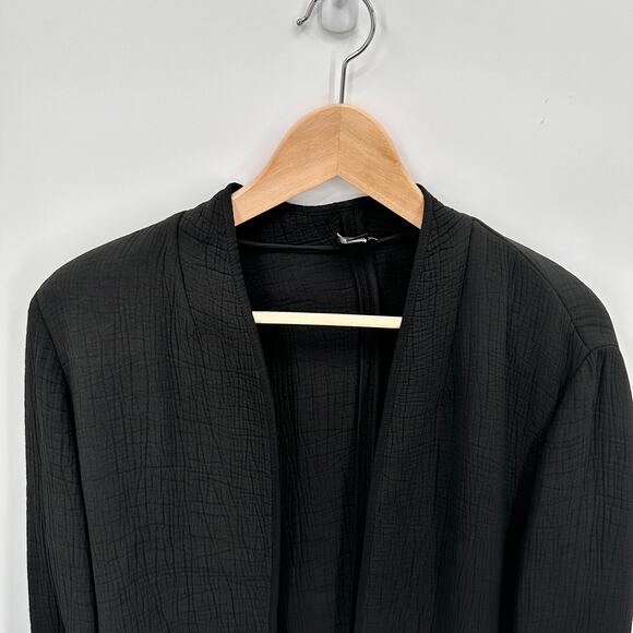 EILEEN FISHER Black Textured Silk Blend Open Cardigan Blazer Jacket // M - Picture 5 of 9